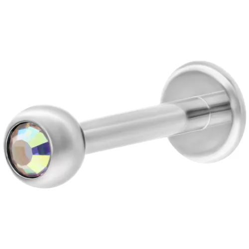 Hopeinen labret Aurora Boreale Kristallilla, 6 mm pituus, 4 mm pallokoko