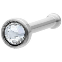 Silberner Nasenstecker aus Titan mit kristallklarem Stein auf weißem Hintergrund