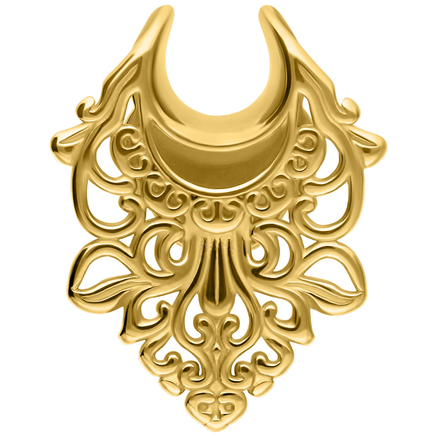 Goldene barocke Ear Saddle aus Chirurgenstahl, Größe 8,0 mm, auf weißem Hintergrund