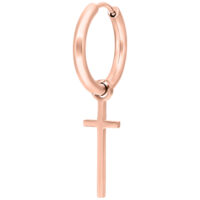 Roségoldene Ohrringe mit Kreuzanhänger auf weißem Hintergrund