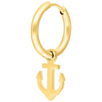 Goldene Creolen mit Ankeranhänger aus hochglanzpoliertem Chirurgenstahl auf weißem Hintergrund