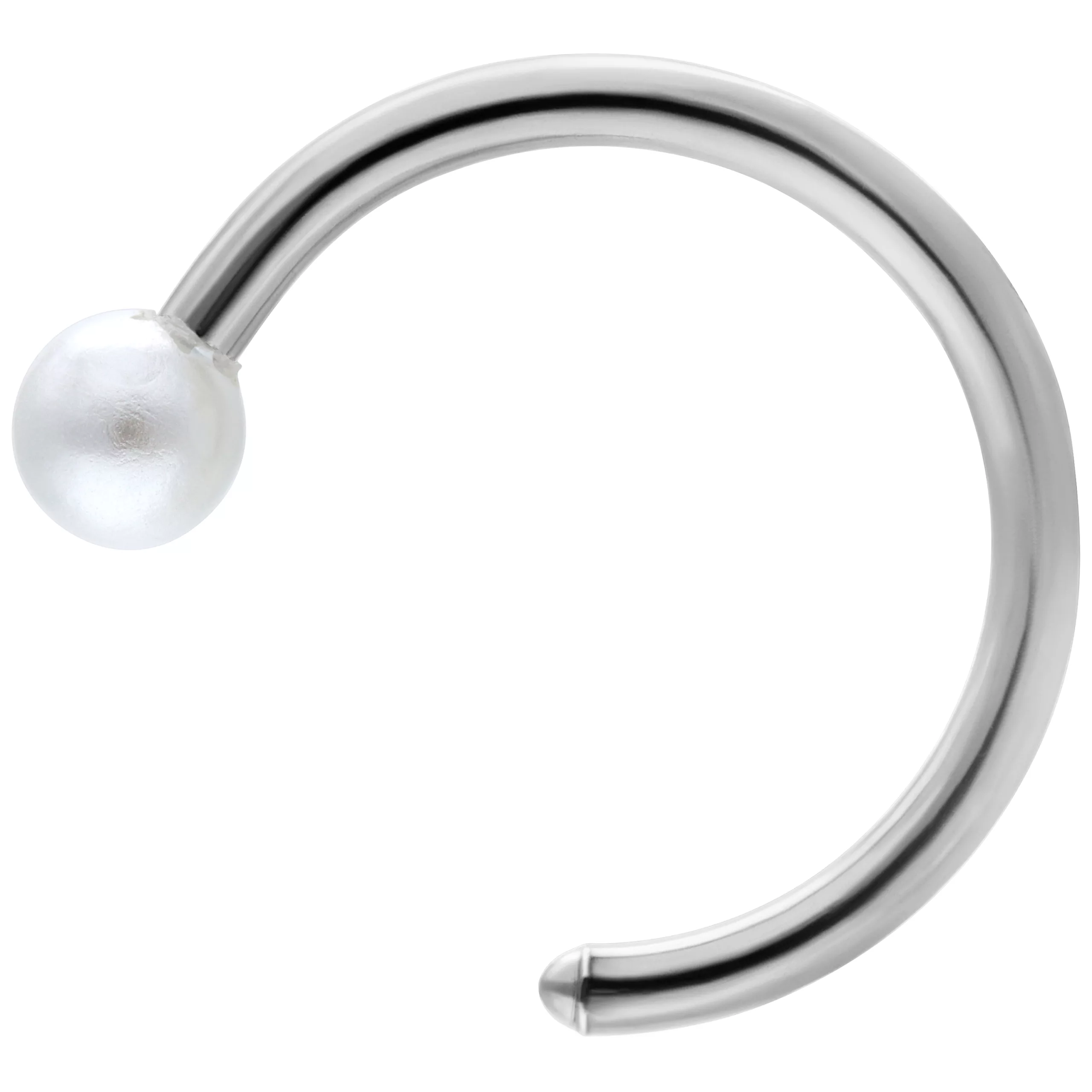 Silberner Lipcuff mit glänzender Perle auf weißem Hintergrund