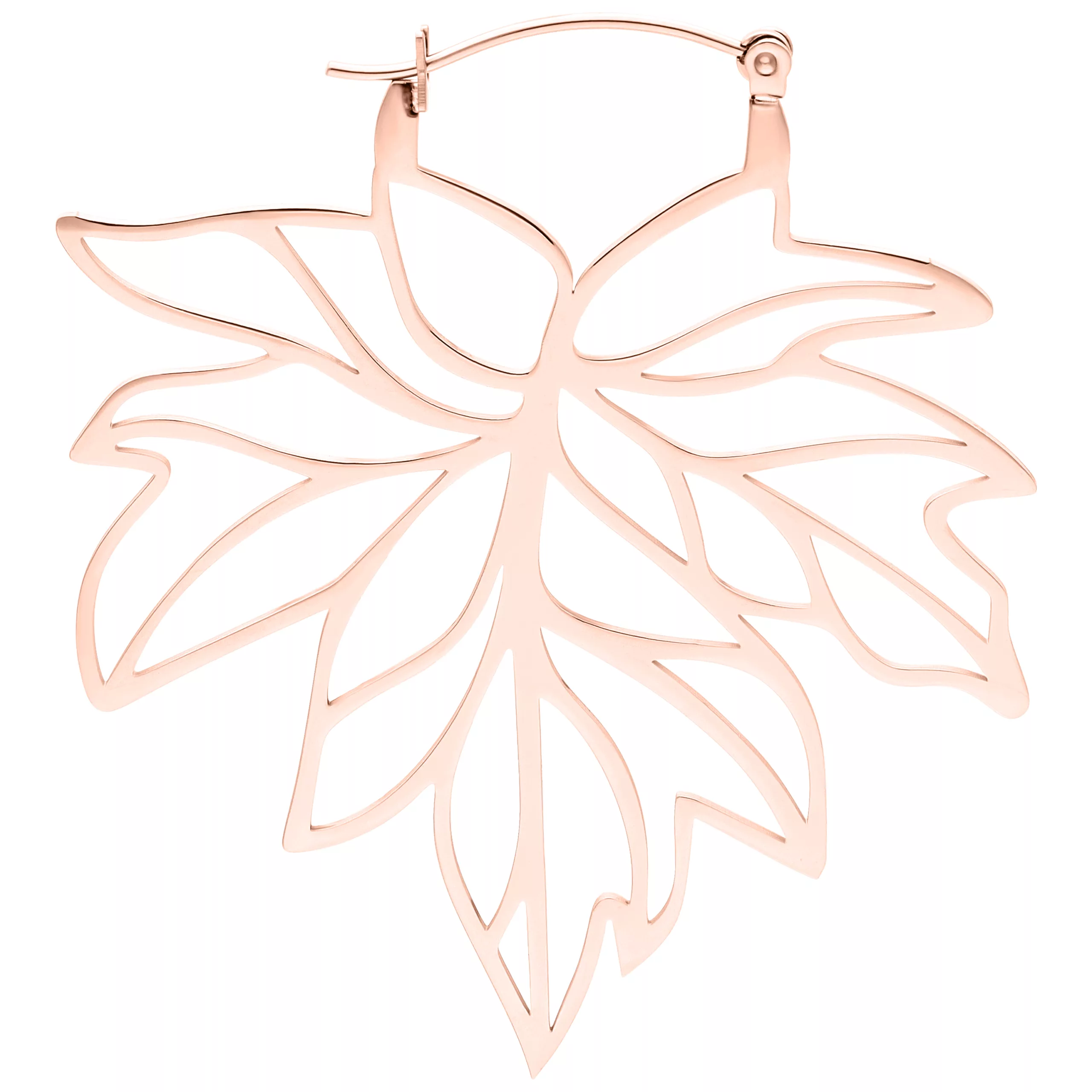 Ruusukultaiset lehtimuotoiset korvakorut klipsikiinnityksellä valkoisella taustalla