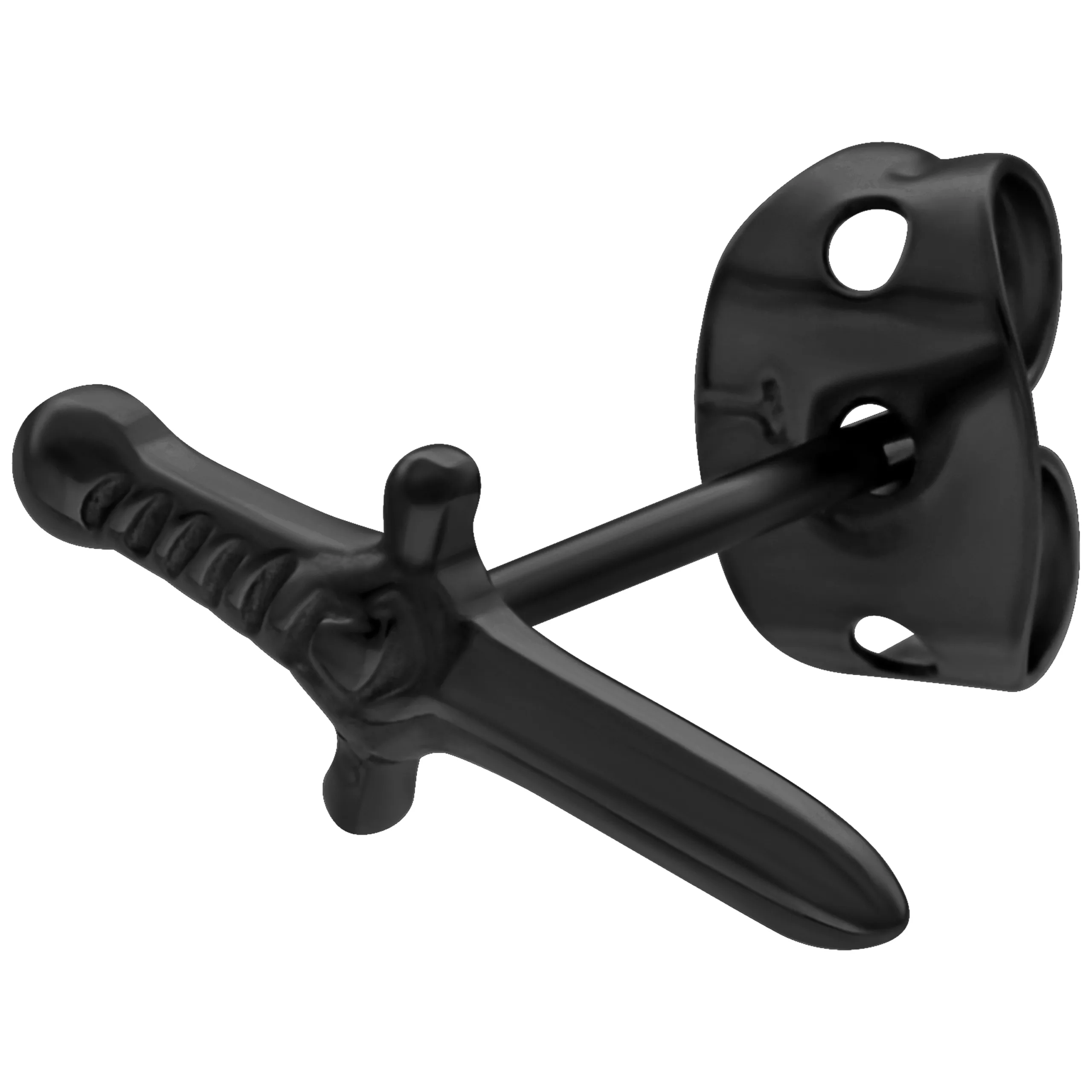 Musta miekka korvakoru valkoisella taustalla, kiiltäväpintainen