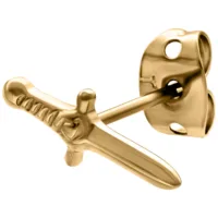 Kultaiset miekka korvakorut tappikiinnityksellä valkoisella taustalla