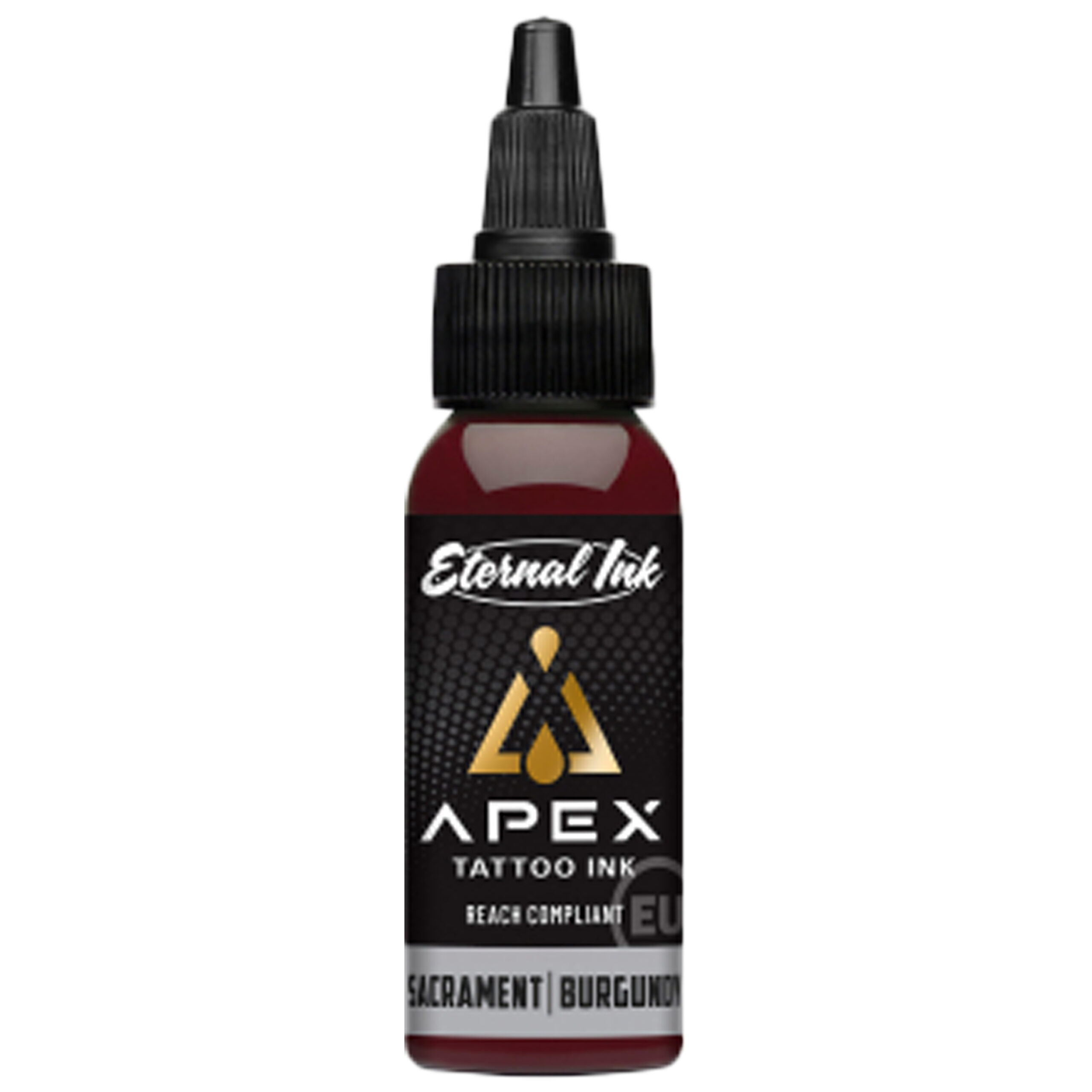 Flasche Eternal Ink Tattoofarbe in Rot auf weißem Hintergrund