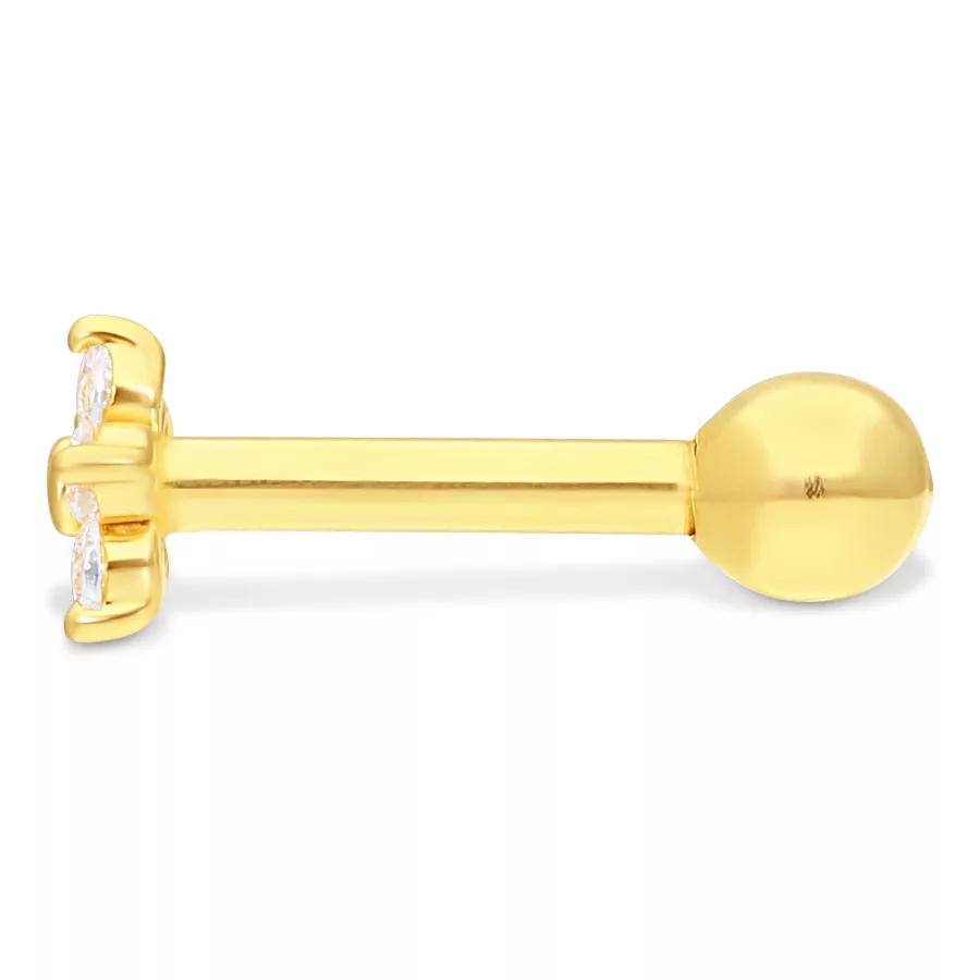 18k Earbarbell Three Crystals