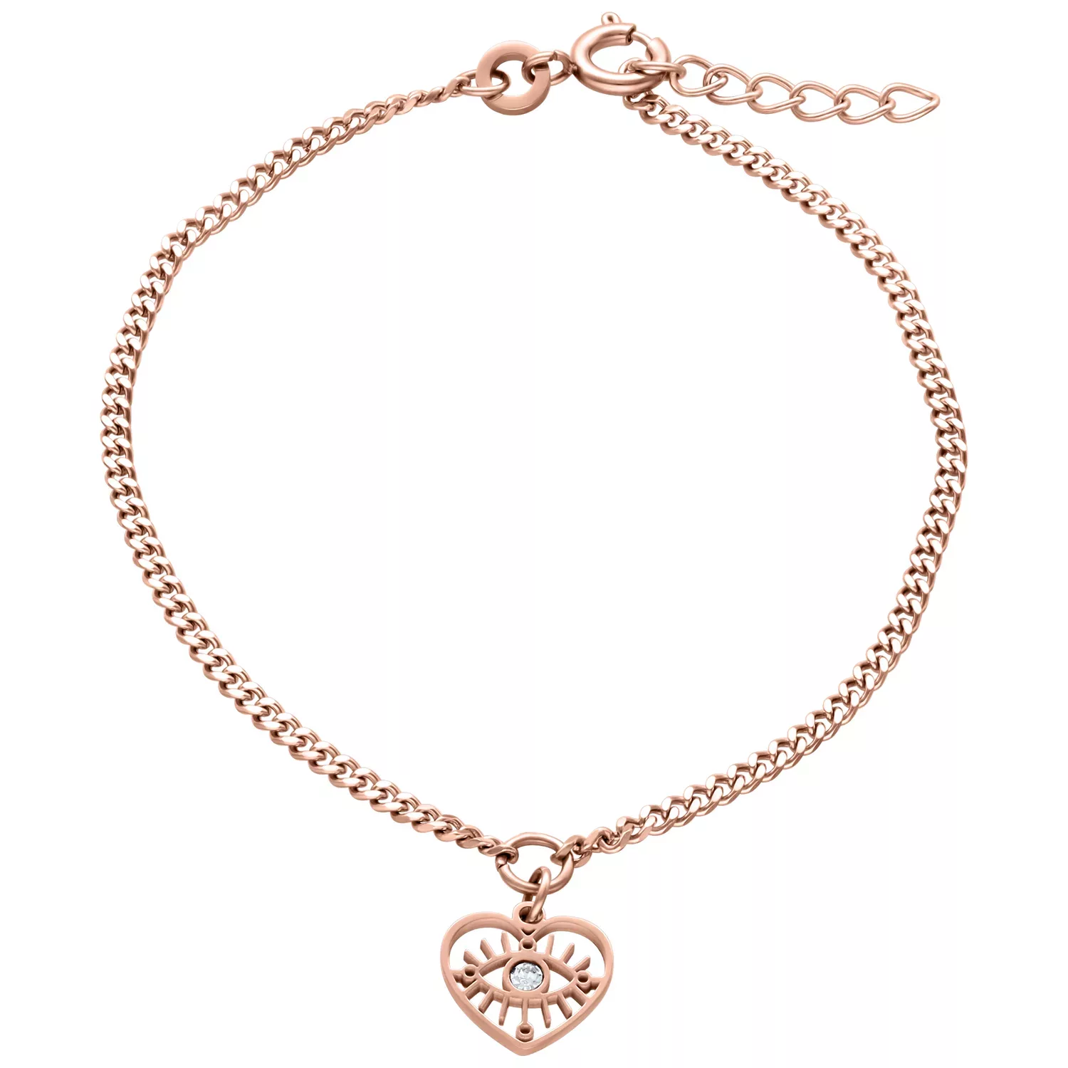 Ruusukultainen rannekoru sydänriipuksella ja kirkkaalla kristallilla