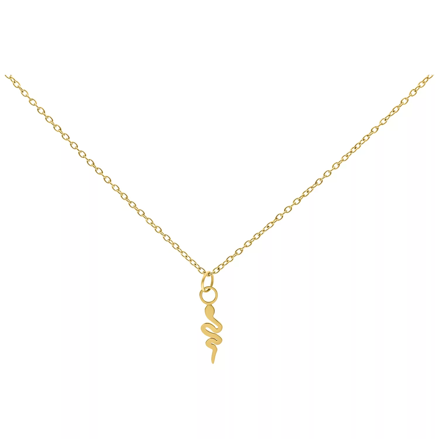 Kultainen ketju käärmeaiheisella riipuksella valkoisella taustalla