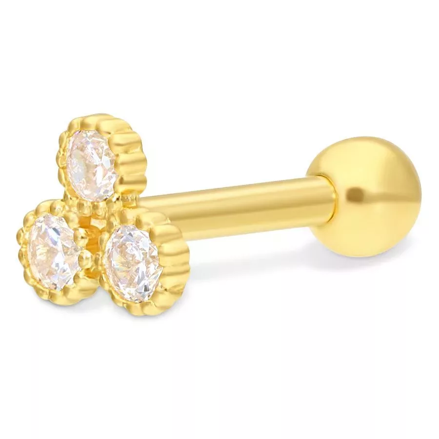 18k Earbarbell Three Crystals