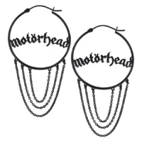 Motörhead-korvakorut mustana ketjuilla Mustat Motörhead-korvakorut kirurginteräksestä ketjuriipuksilla valkoisella taustalla