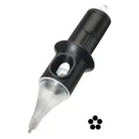 Cheyenne Bug Pin Liner Neulapäät 5, 7, 9 Musta Cheyenne-tatuointineulapää, jossa läpinäkyvä neulaosa valkoisella taustalla