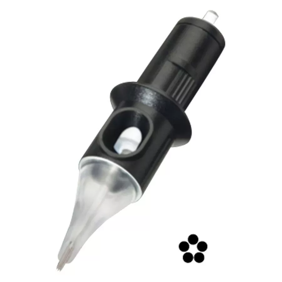 Cheyenne Bug Pin Liner Neulapäät 5, 7, 9 Musta Cheyenne-tatuointineulapää, jossa läpinäkyvä neulaosa valkoisella taustalla