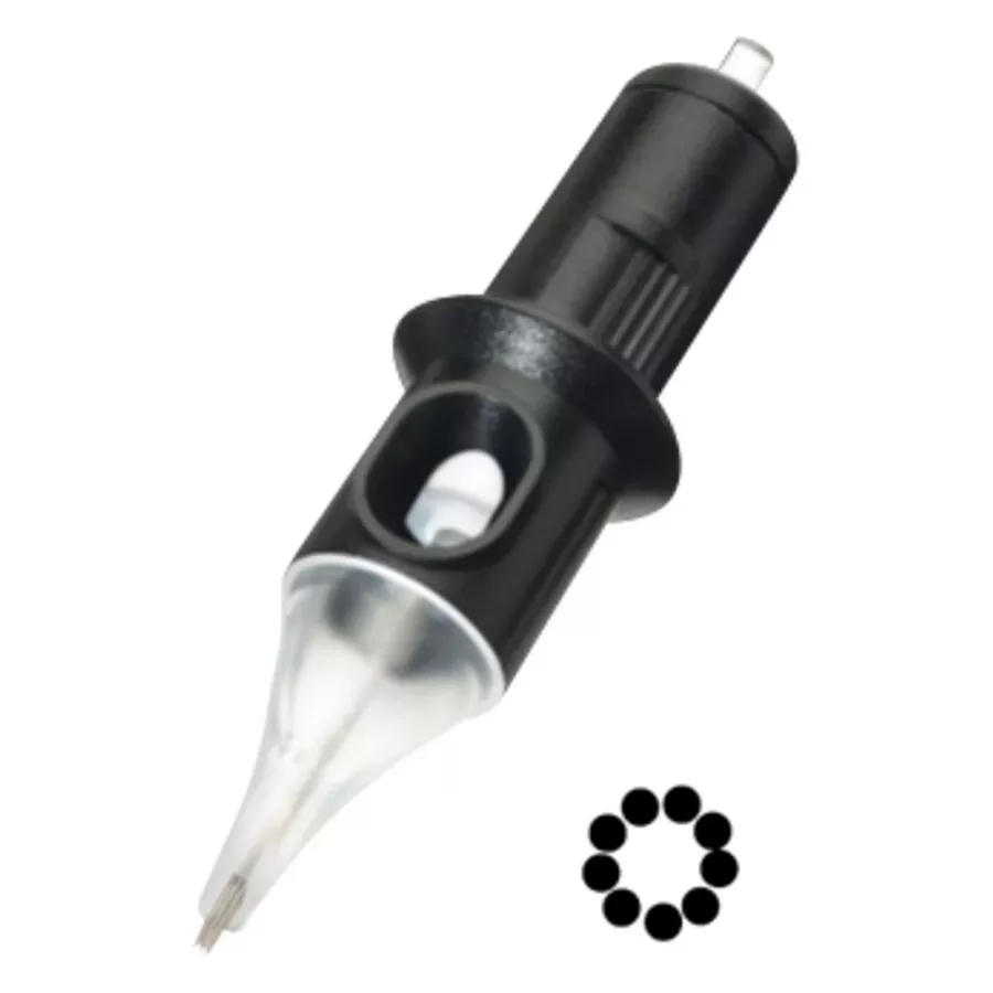 Musta Cheyenne Shader tatuointineulamoduuli valkoisella taustalla