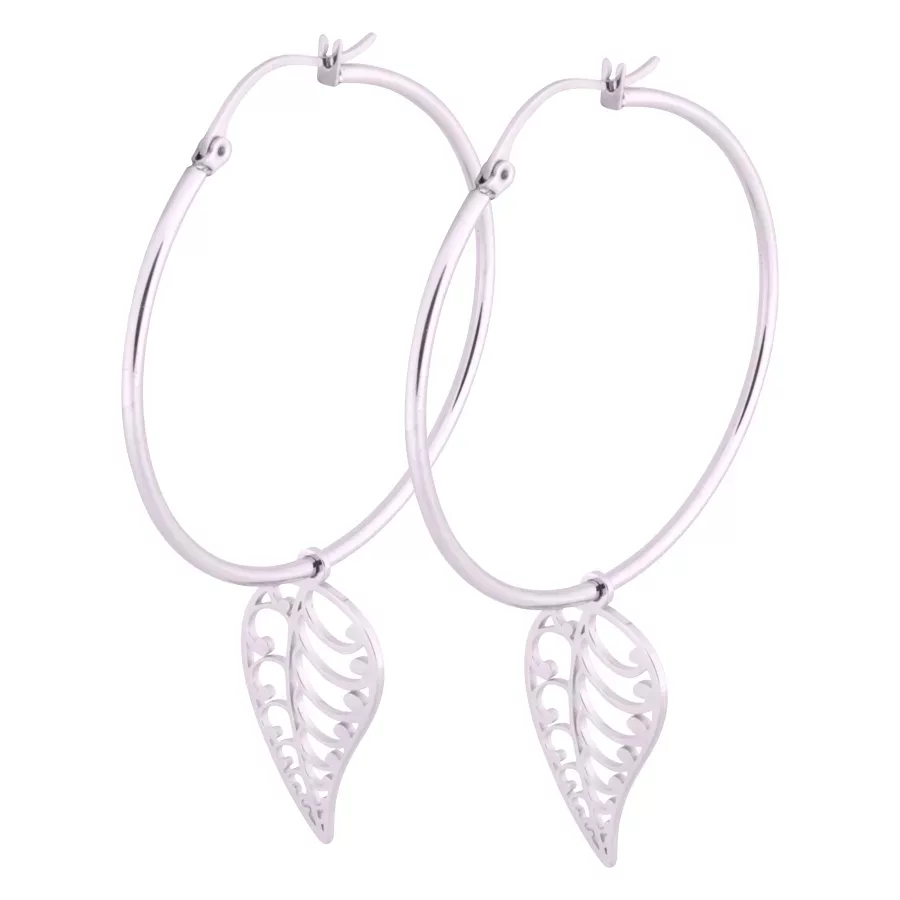 Ear Hoops with Leaf Pendant