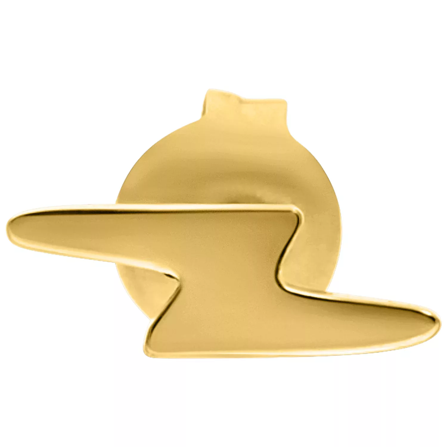 Kultainen Flash-korvakoru kirurginteräksestä 316L valkoisella taustalla