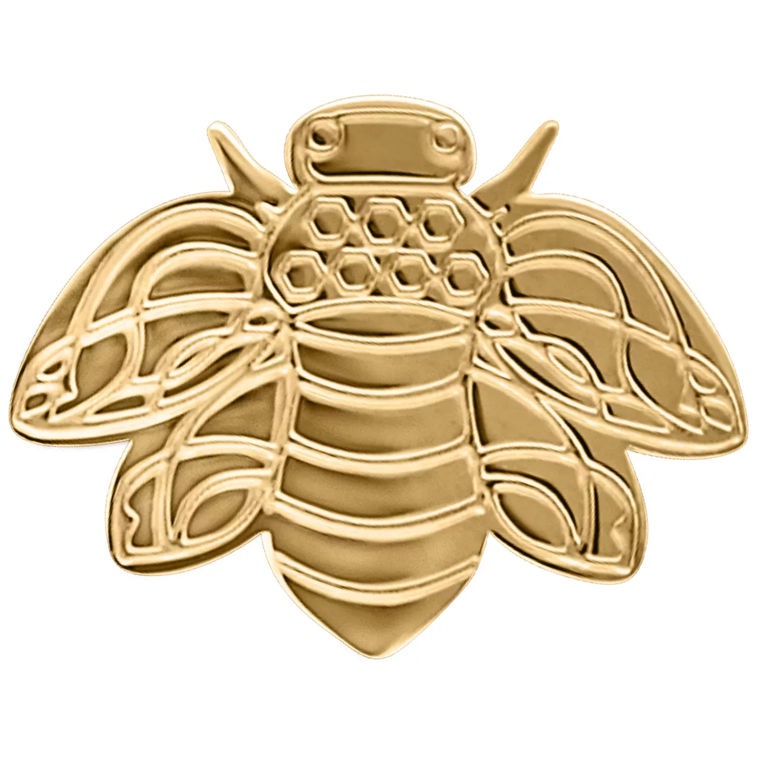 Kultaiset mehiläiskorvakorut kirurginteräksestä Kultaiset mehiläiskorvakorut kiillotetusta kirurginteräksestä valkoisella taustalla