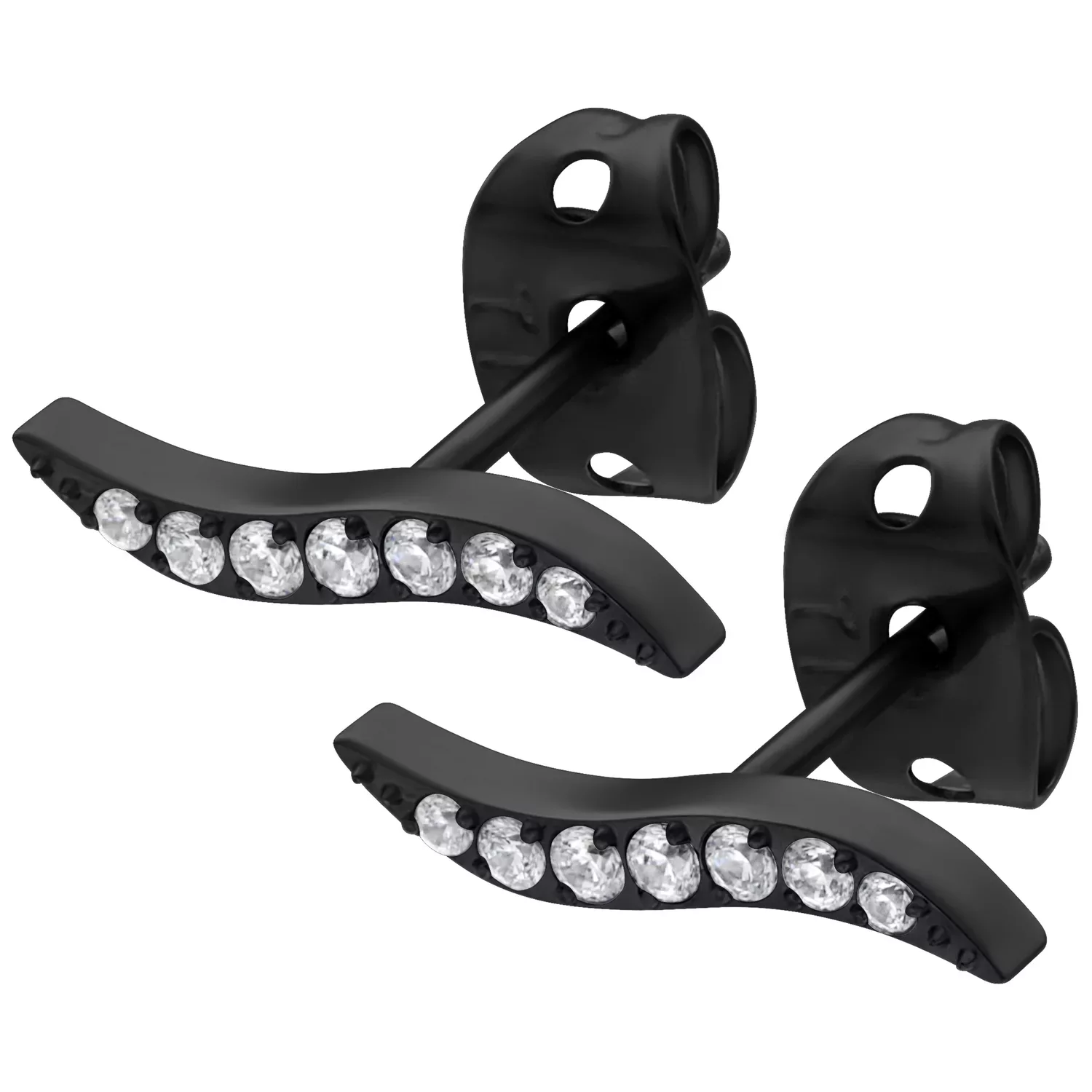 Musta kristalli korvakorusetti Mustat korvakorut kirkkailla kristalleilla valkoisella taustalla