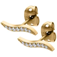 Kultaiset korvakorut kristalleilla setti Kultaiset korvakorut kirkkailla kristalleilla valkoisella taustalla