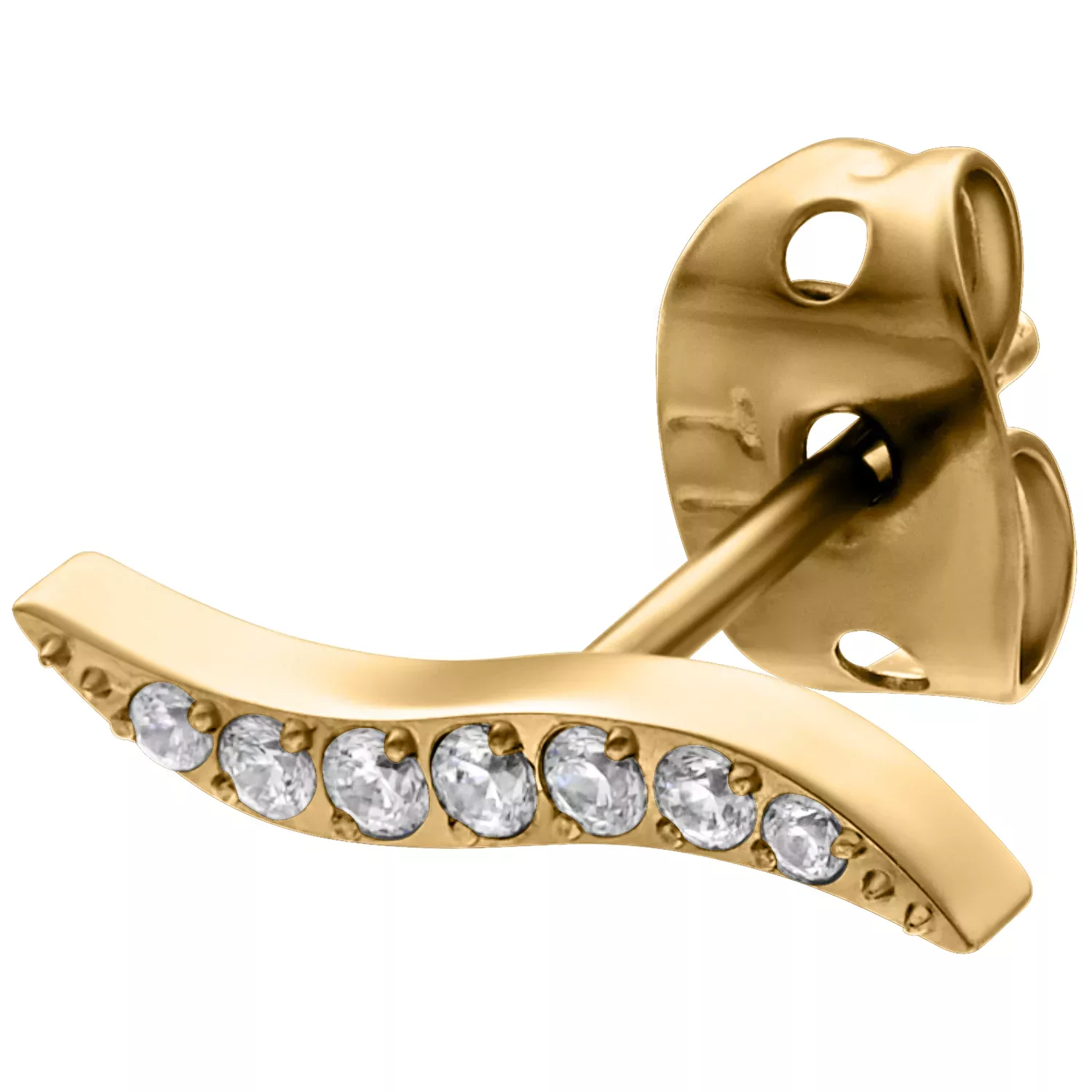 Kultaiset korvakorut kristalleilla Kultainen korvakoru kirkkailla kristalleilla valkoisella taustalla