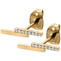 Kultaiset korvakorut kirkkailla kristalleilla valkoisella taustalla