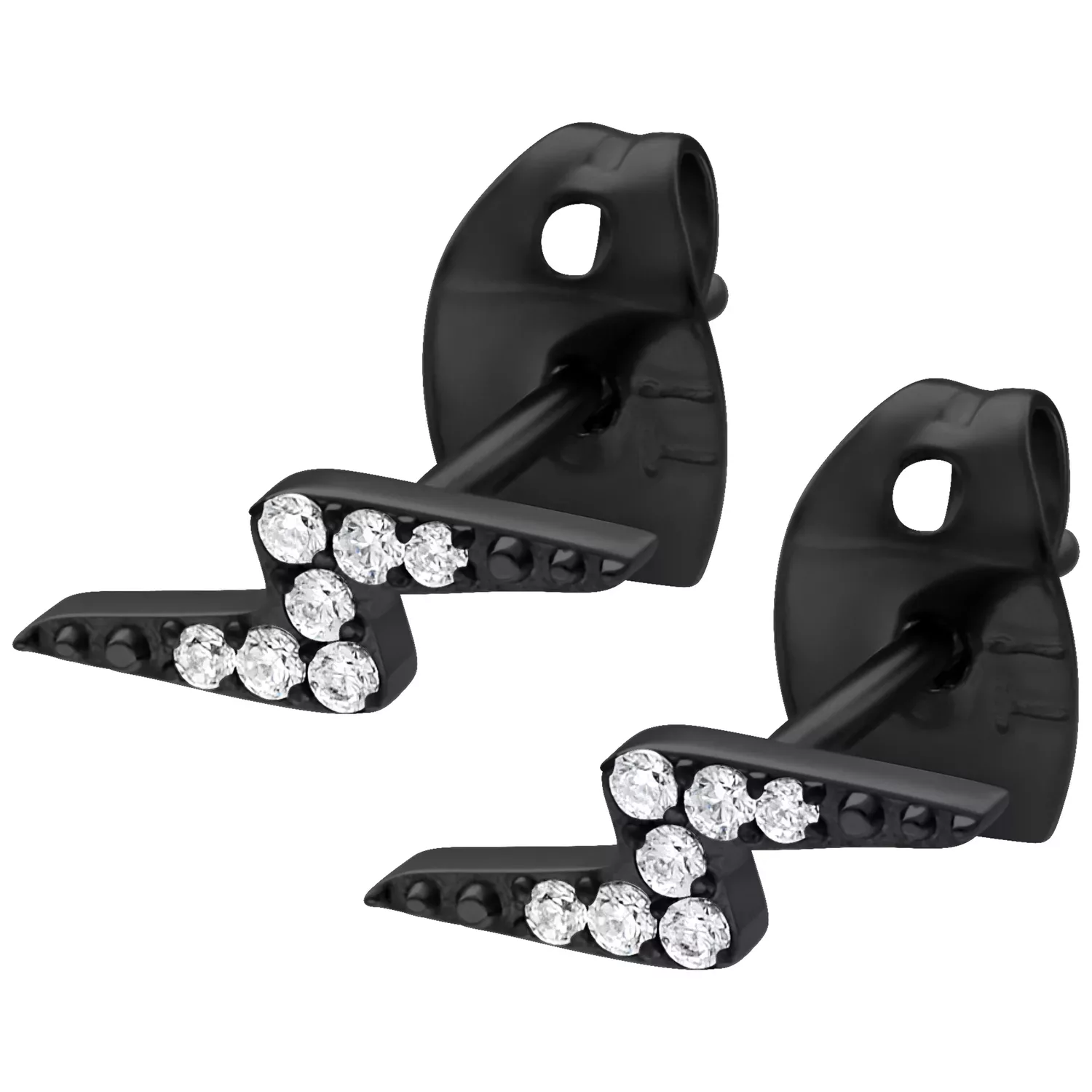 Mustat salamamuotoiset korvakorut kirkkailla kristalleilla valkoisella taustalla