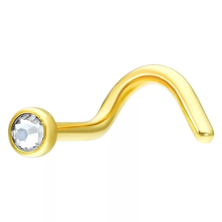 Goldener Nasenstecker mit klarem Kristallstein auf weißem Hintergrund