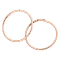 Pari ruusuhopeisia Hoops-korvakoruja kirurginteräksestä valkoisella taustalla