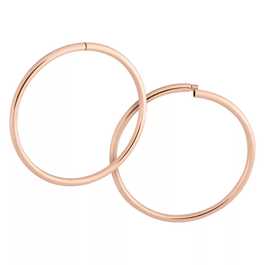 Pari ruusuhopeisia Hoops-korvakoruja kirurginteräksestä valkoisella taustalla
