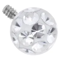 Weißer Piercing Aufsatz mit kristallklaren Steinen, 3,0 mm Kugel, 0,8 mm Gewinde