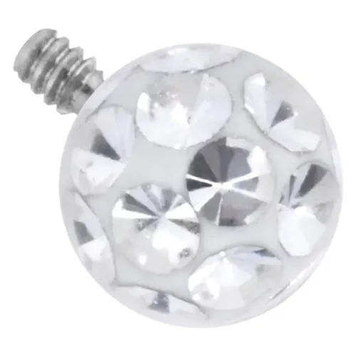 Weißer Piercing Aufsatz mit kristallklaren Steinen, 3,0 mm Kugel, 0,8 mm Gewinde