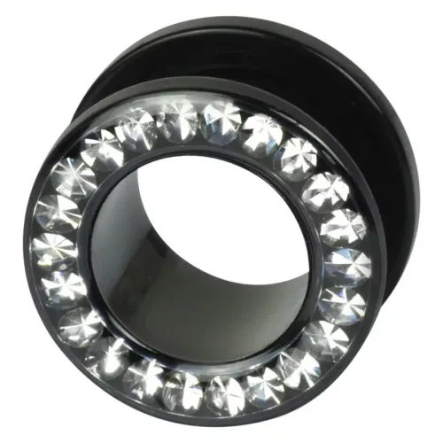 Schwarzer Tunnel aus Chirurgenstahl mit kristallklaren Kristallen, 4 mm Größe
