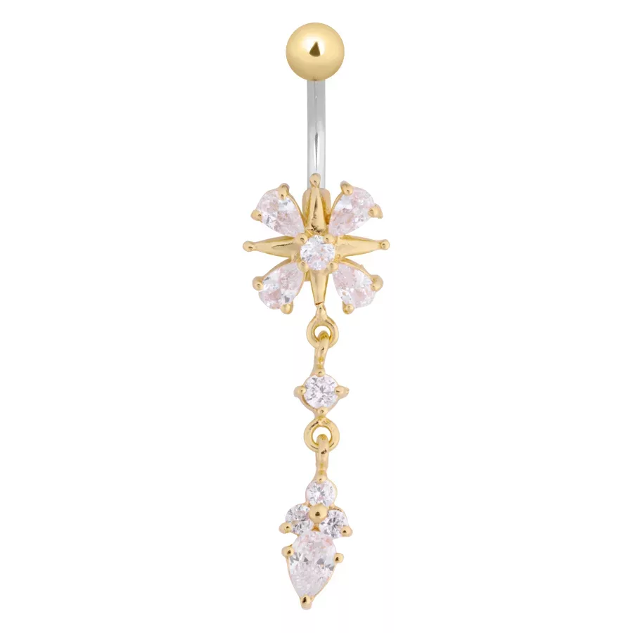 Kultainen Bananabell kukkamuotoisella kristallidesignilla valkoisella taustalla