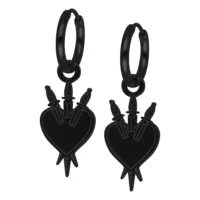 Musta sydän-miekka-korvakorut klipsilukolla valkoisella taustalla