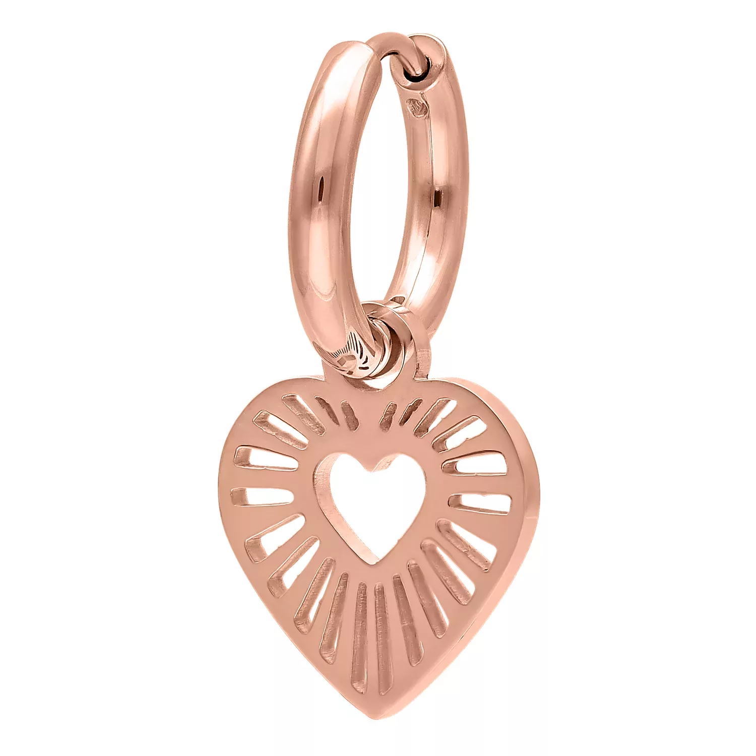 Ruusu-kultaiset sydänmuotoiset korvakorut klipsilukolla valkoisella taustalla