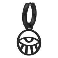 Mustat korvakorut silmäriipuksella valkoisella taustalla