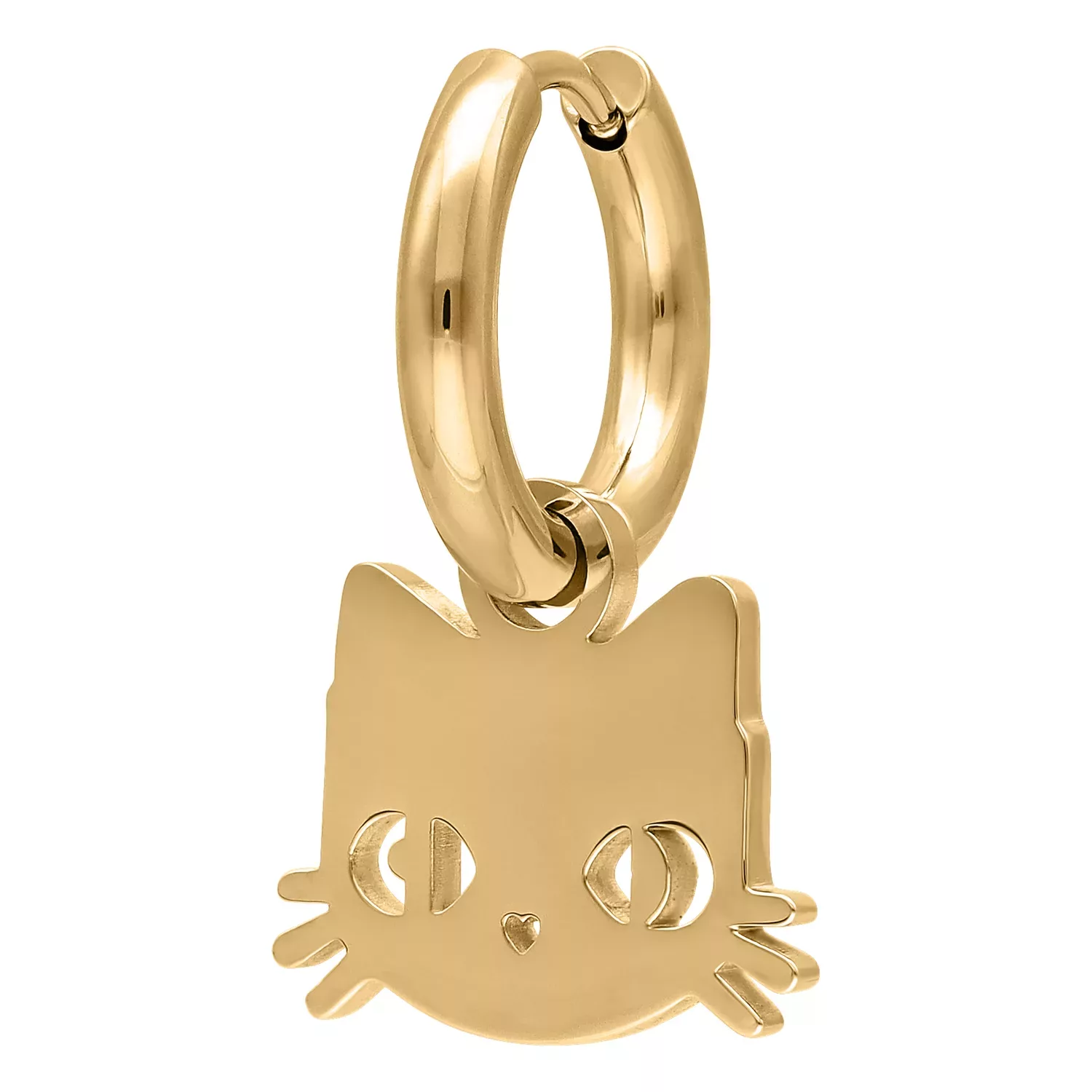 Kultaiset korvakorut kissariipuksella valkoisella taustalla