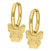 Kultaiset renkaat bulldoggi-riipuksella valkoisella taustalla