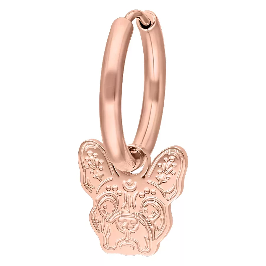 Ruusuhopeat renkaat bulldog-riipuksella valkoisella taustalla