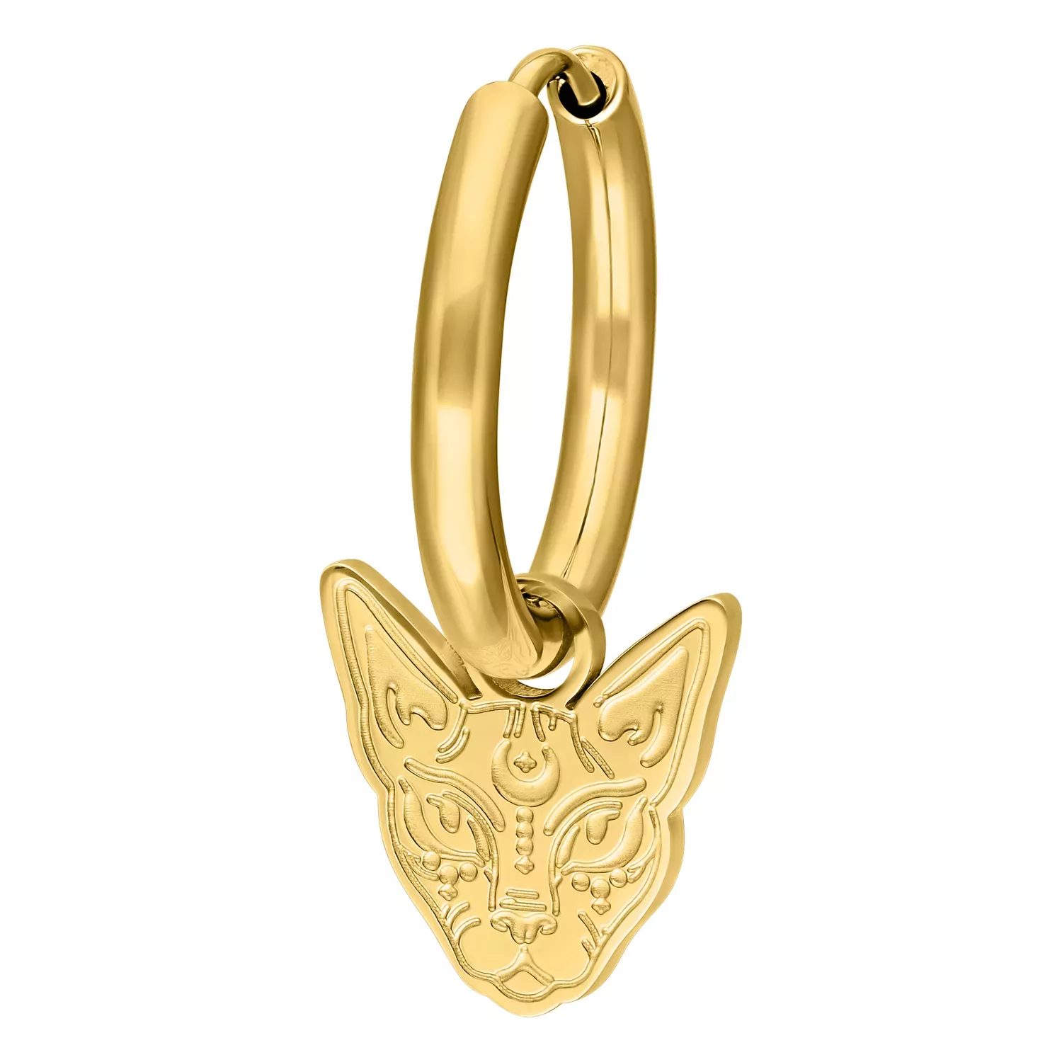 Kultaiset renkaat sfinksiriipuksella valkoisella taustalla