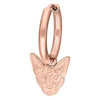 Rosékultainen korvakoru Sphynx-riipuksella valkoisella taustalla