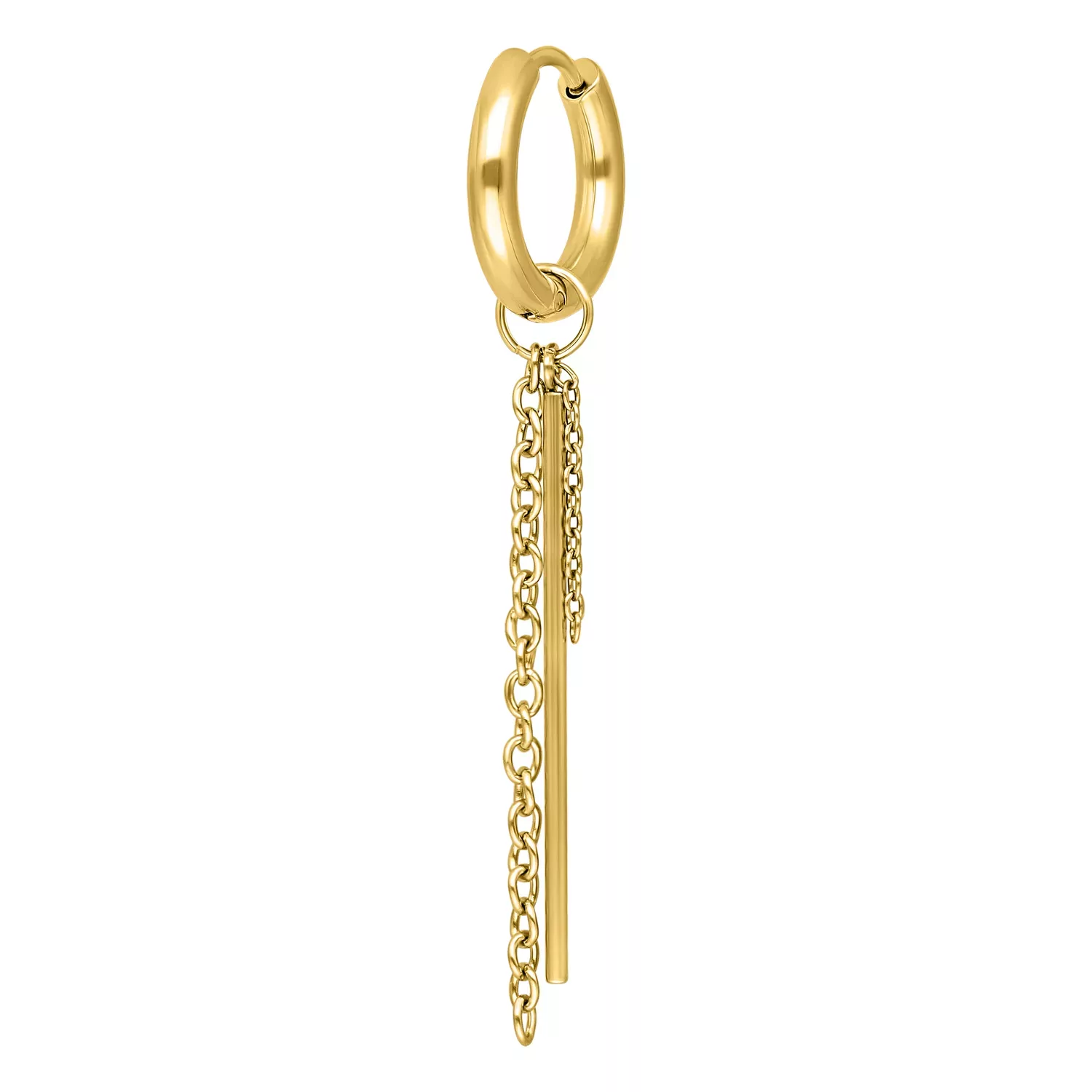 Kultaiset korvakorut ketjuyksityiskohdilla valkoisella taustalla