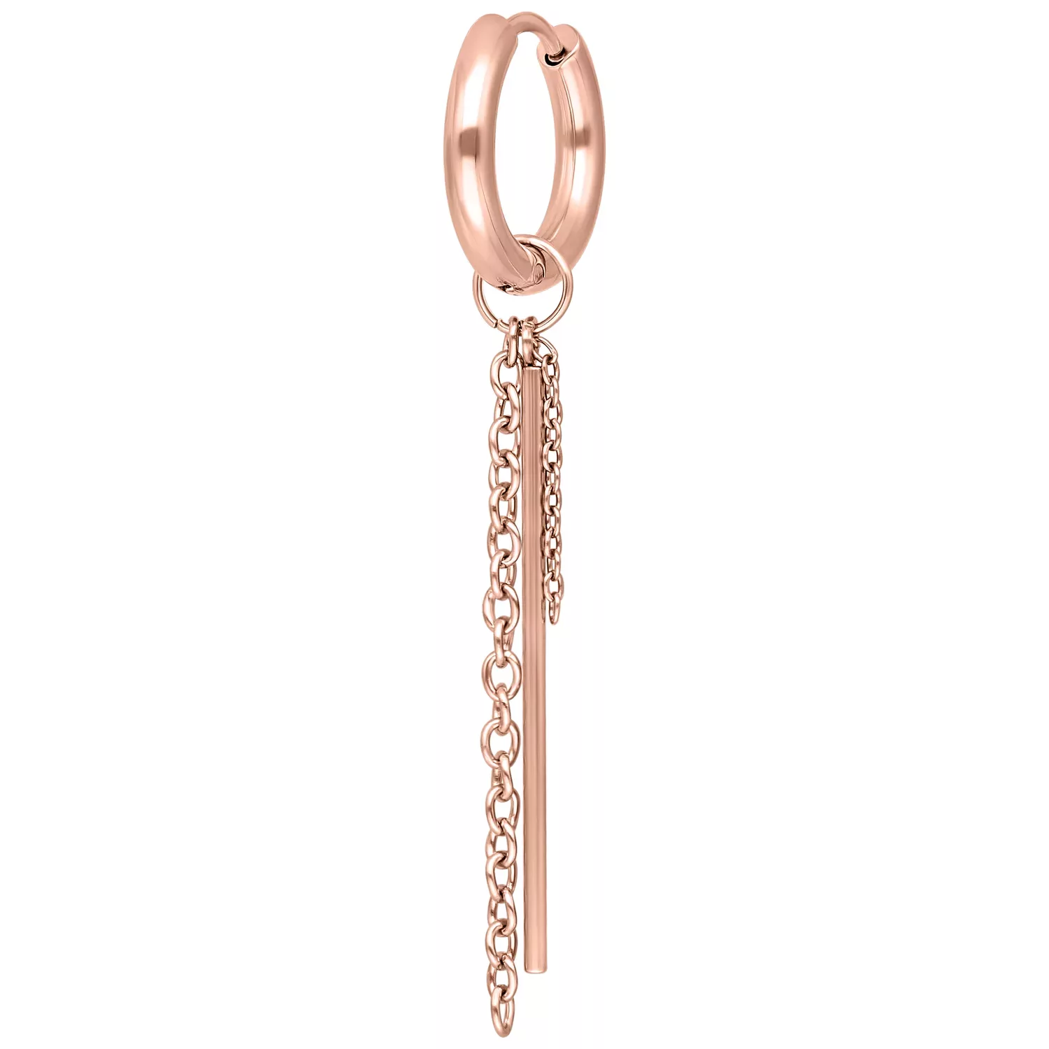Rosékultaiset Little Bar Chain Hoops -korvakorut Rosékultaiset korvakorut ketjuriipuksella valkoisella taustalla