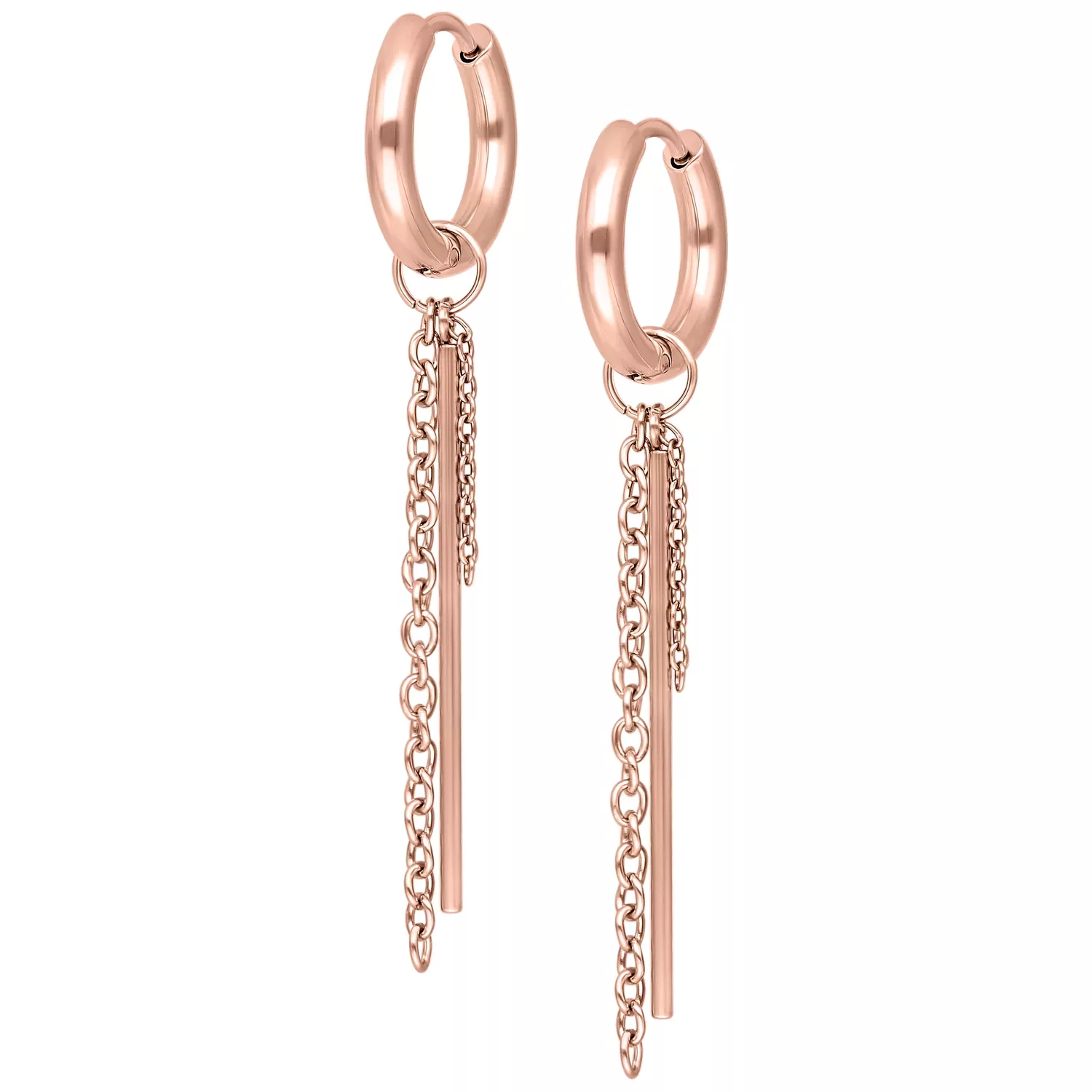 Rosékultaiset Little Bar Chain Hoops -korvakorut Rosékultaiset korvakorut ketju- ja tankomallilla valkoisella taustalla