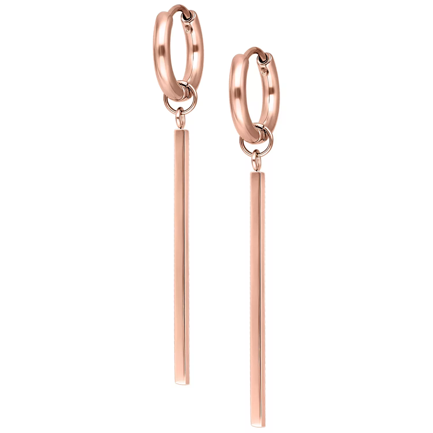 Elegantit rosékultaiset korvakorut klipsilukolla valkoisella taustalla