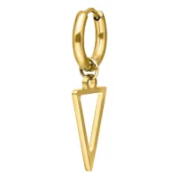 Kultaiset korvarenkaat kolmionmuotoisella riipuksella valkoisella taustalla