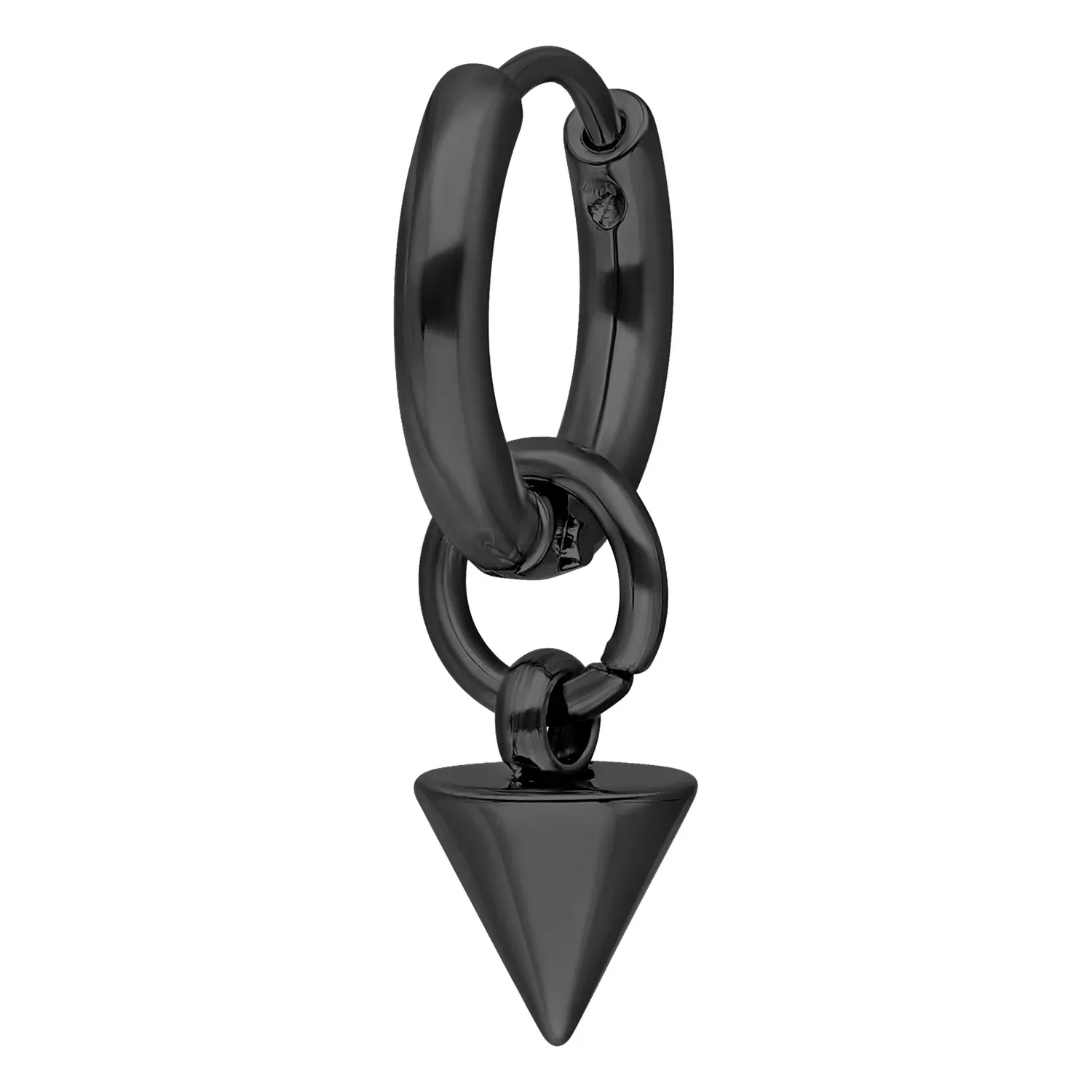 Pienet mustat metalliset piikki-korvakorut Mustat metalliset piikki-korvakorut valkoisella taustalla