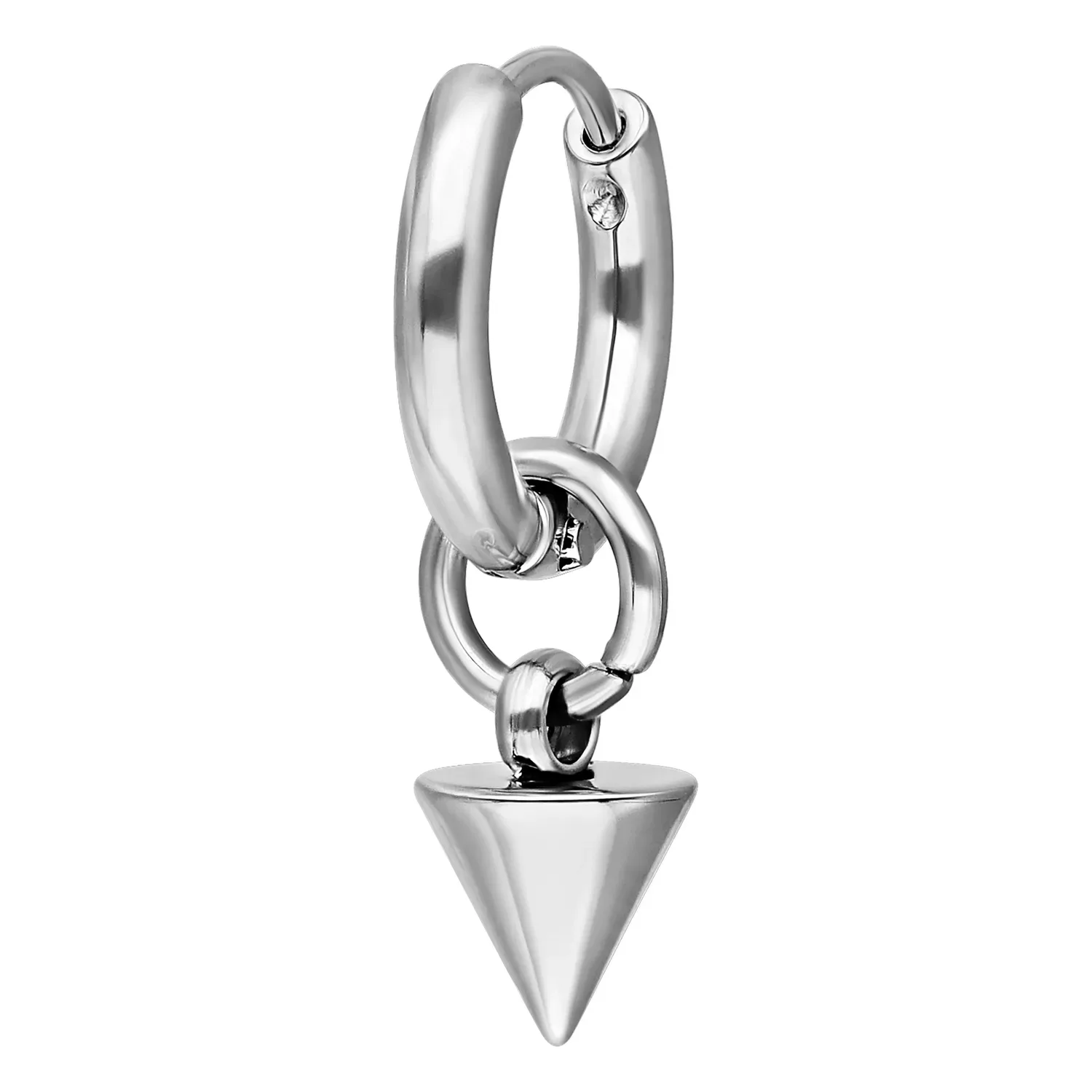 Hopeanväriset korvarenkaat irrotettavalla piikki-riipuksella valkoisella taustalla