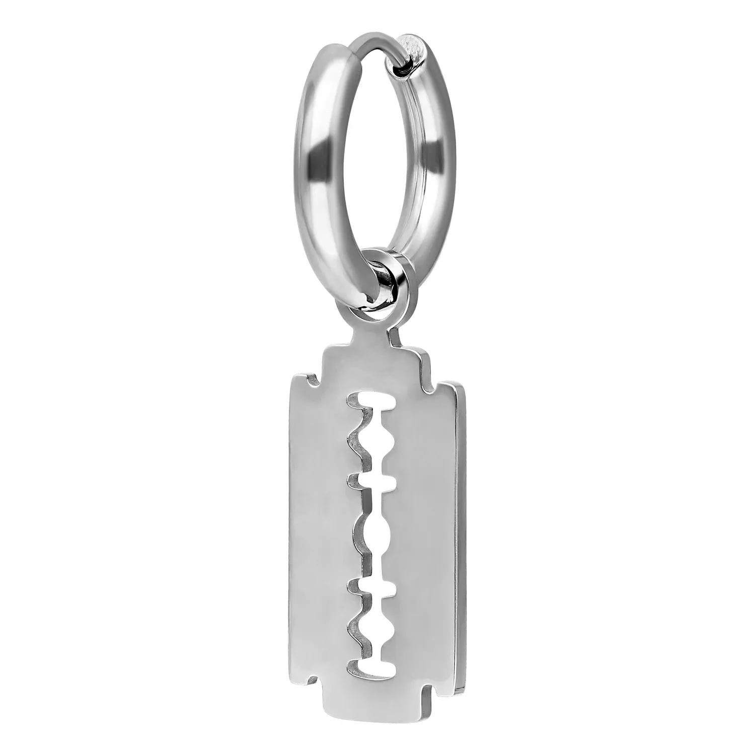 Hopeanvärinen korvakoru partateräriipuksella valkoisella taustalla