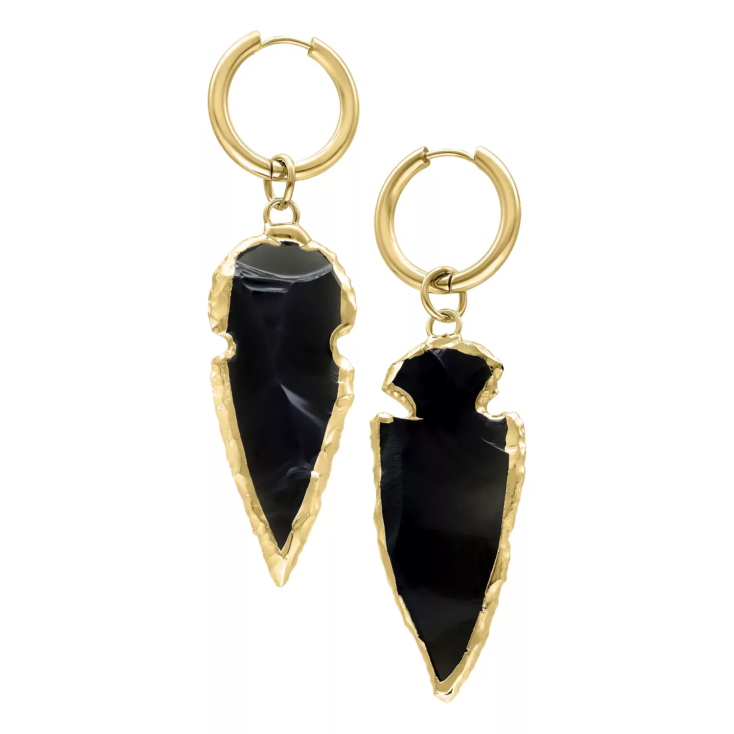 Mini Hoops Obsidian Stone kultainen Kultaiset Mini Hoops -korvakorut mustalla obsidiaaniriipuksella valkoisella taustalla